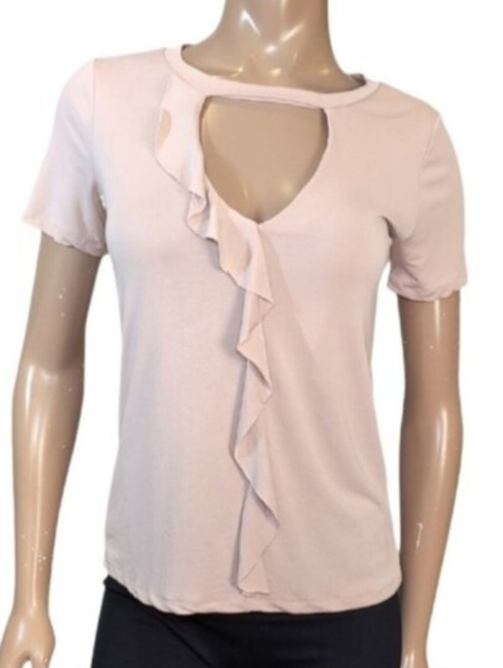 Dynamite Pink Ruffle Top Short Sleeve Cut Out Blush Tshirt Womens XS